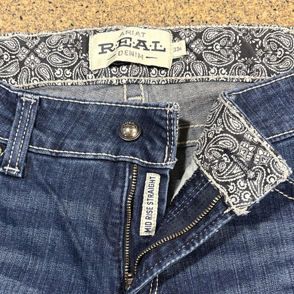 Ariat Blue Denim Jeans with Paisley Detail 33R - Picture 1 of 7